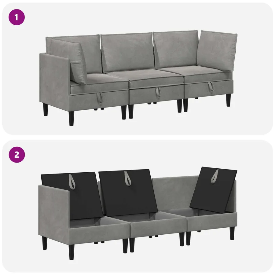 Ensemble de meubles pour le salon 3 pcs Gris clair Velours - 9