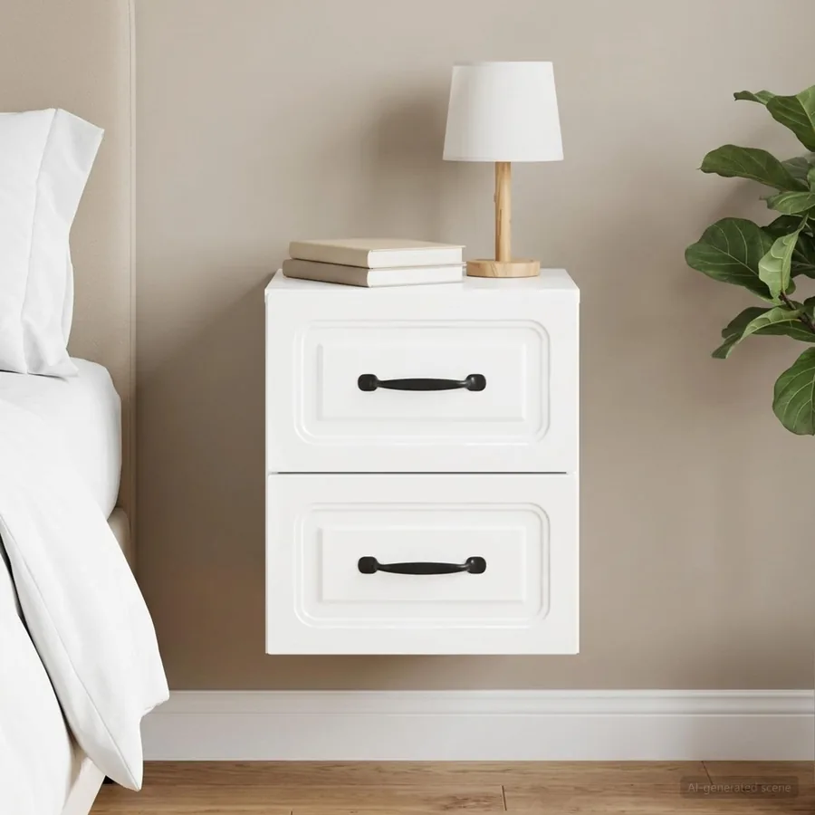 Cabinet de chevet mural Blanc brillant 34,5 x 33 x 40 cm