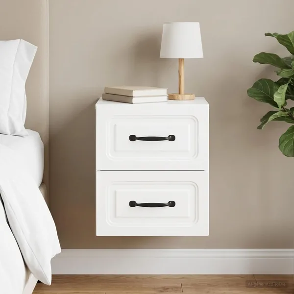 Cabinet de chevet mural Blanc brillant 34,5 x 33 x 40 cm