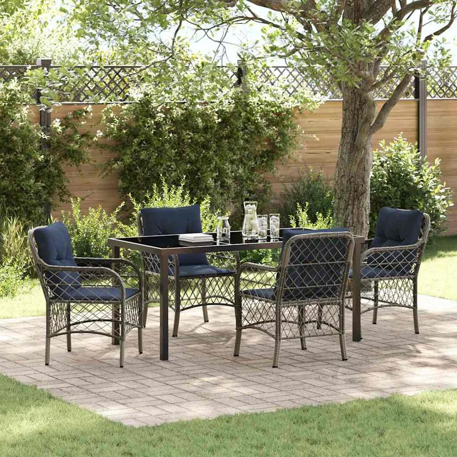 Ensemble de salle à manger pour jardin 5 pcs Gris et Noir Rotin