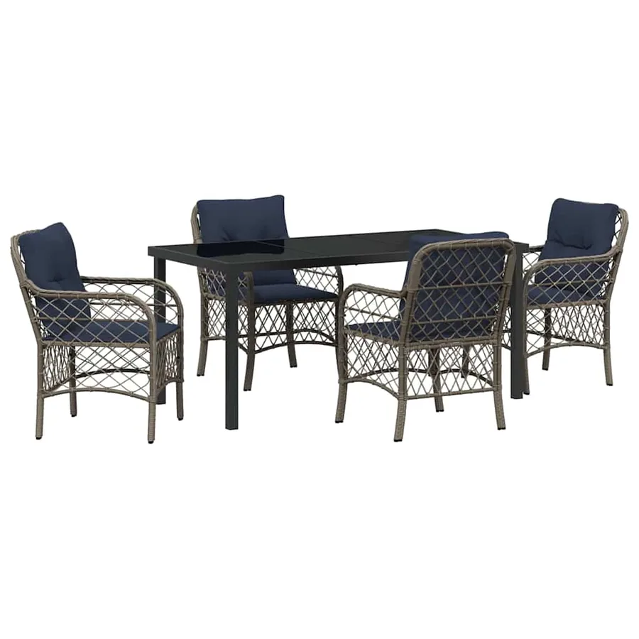 Ensemble de salle à manger pour jardin 5 pcs Gris et Noir Rotin - 2