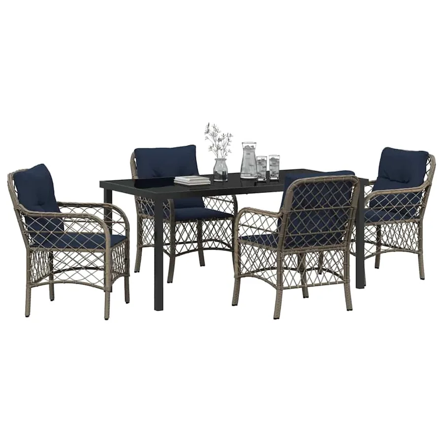 Ensemble de salle à manger pour jardin 5 pcs Gris et Noir Rotin - 3