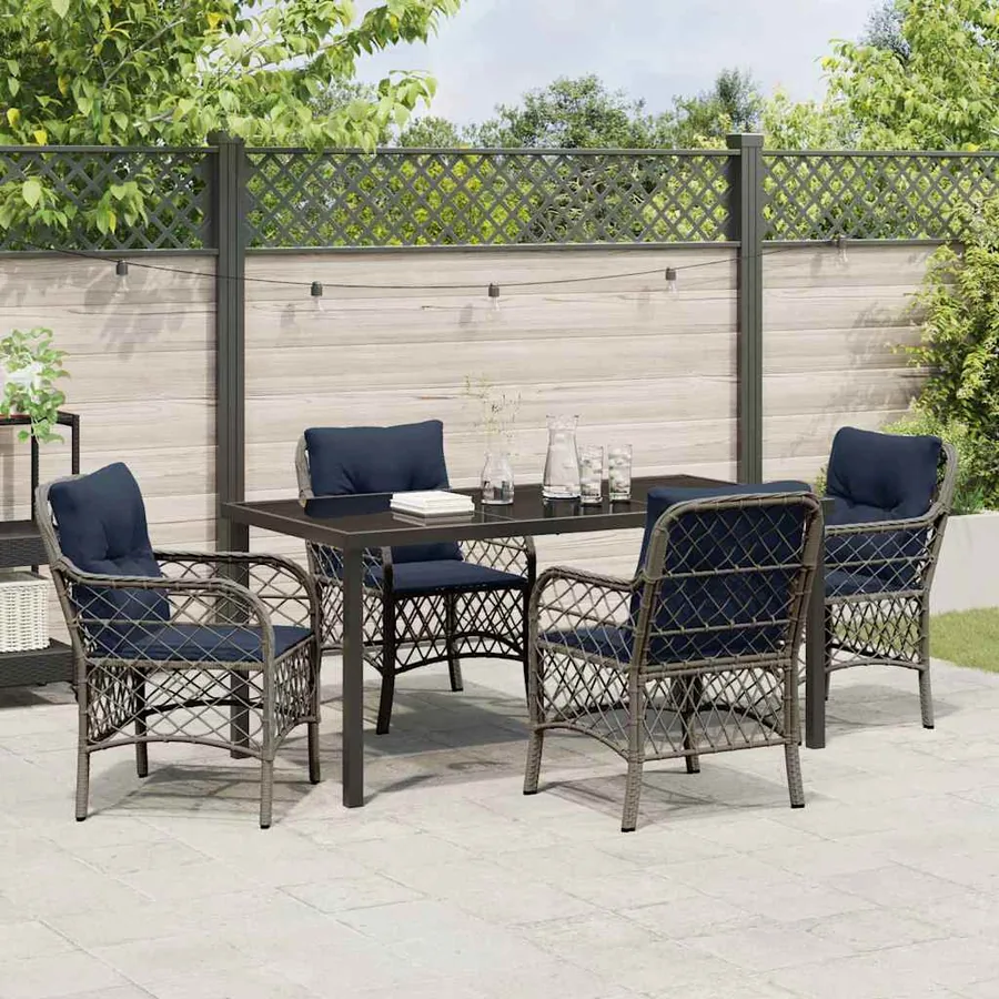 Ensemble de salle à manger pour jardin 5 pcs Gris et Noir Rotin - 4