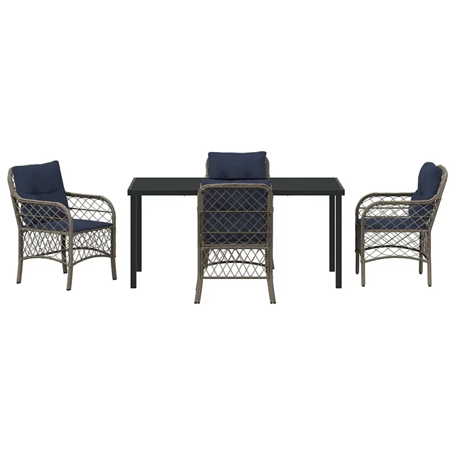 Ensemble de salle à manger pour jardin 5 pcs Gris et Noir Rotin - 7