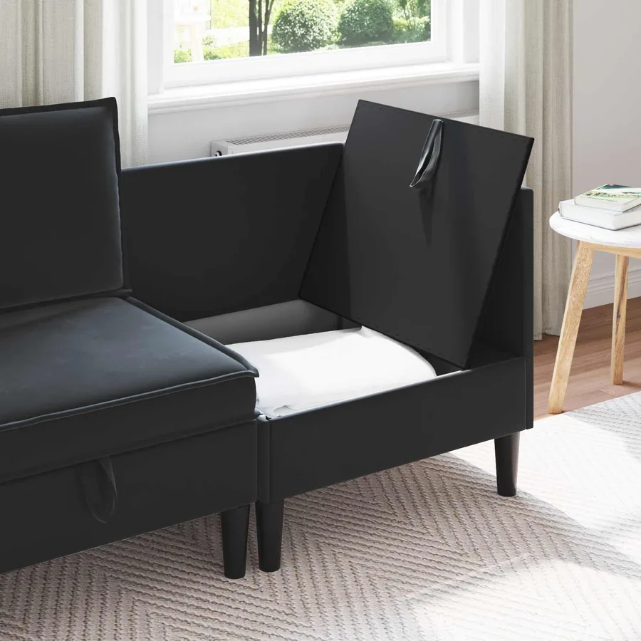 Sofa avec rangement Noir Velours - 3
