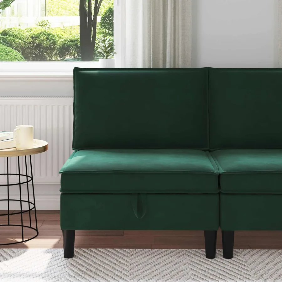 Canapé moyen avec rangement Vert foncé Velours