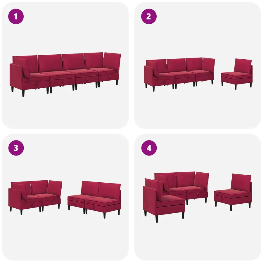 Ensemble de meubles pour le salon 4 pcs Bordeaux Velours - 10