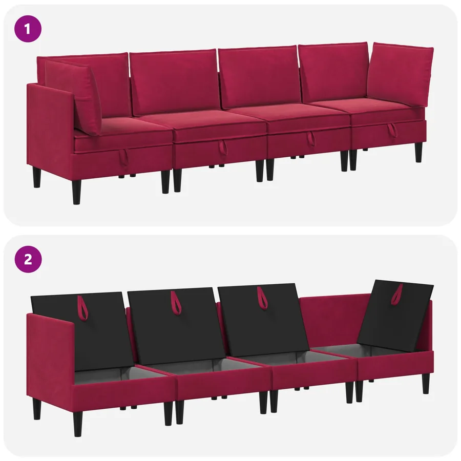 Ensemble de meubles pour le salon 4 pcs Bordeaux Velours - 9