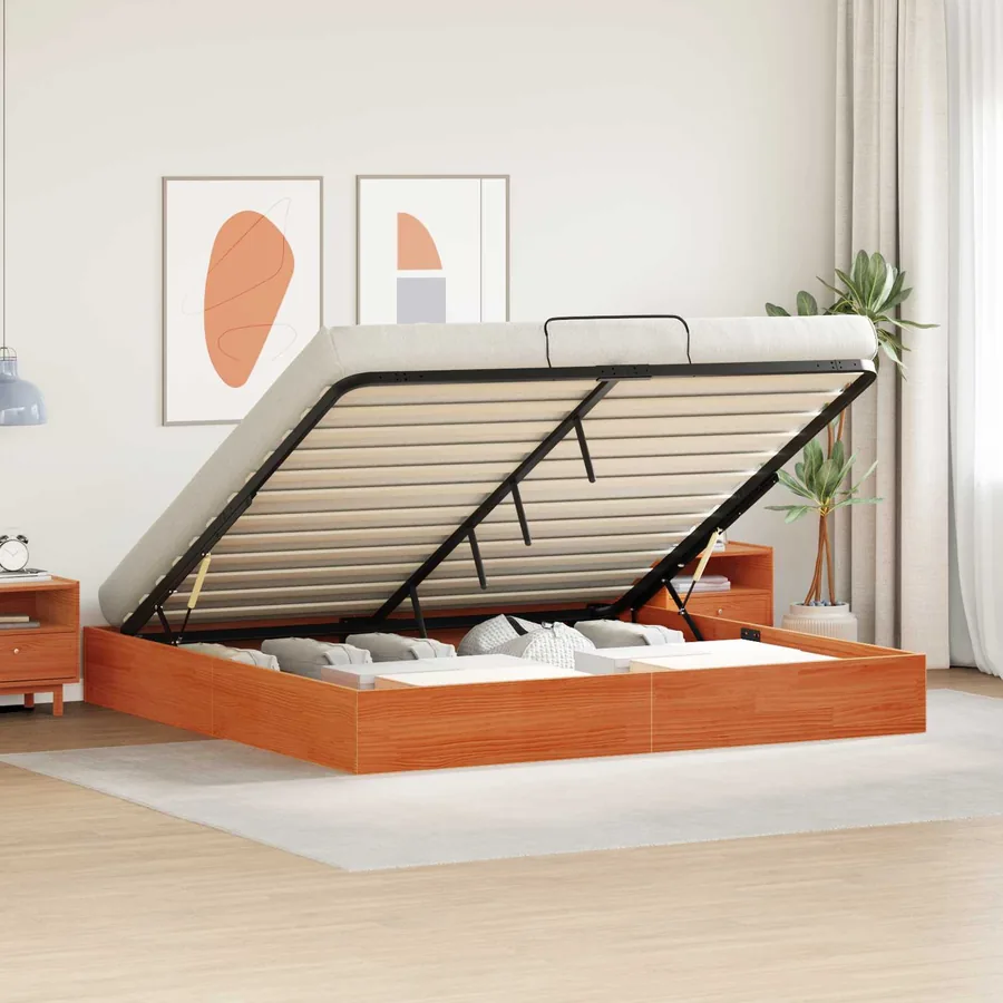 Cadre de lit ottoman avec rangement Brun Ciré 200 x 200 cm