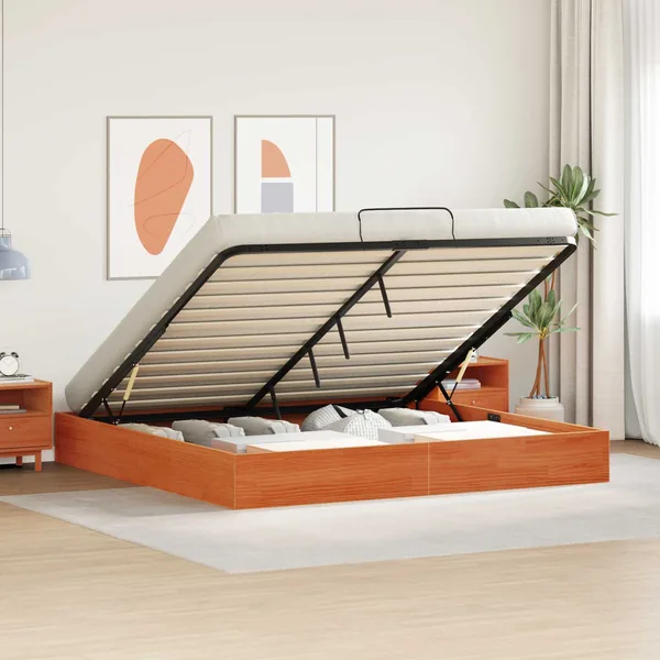 Cadre de lit ottoman avec rangement Brun Ciré 200 x 200 cm
