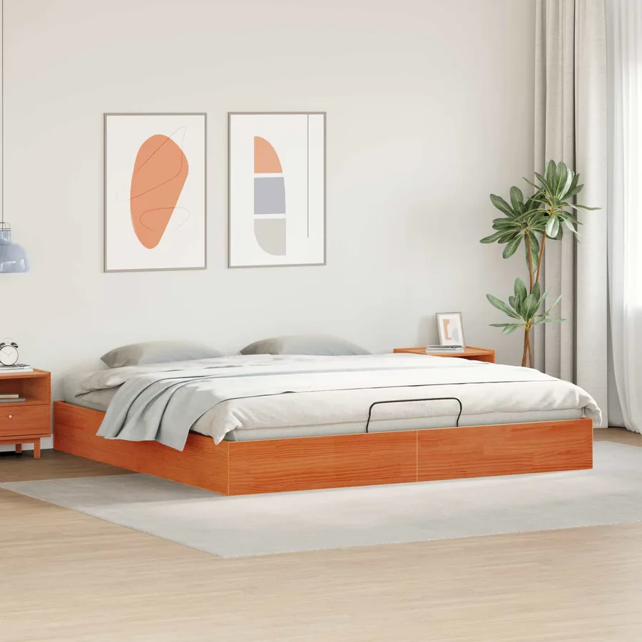 Cadre de lit ottoman avec rangement Brun Ciré 200 x 200 cm - 4