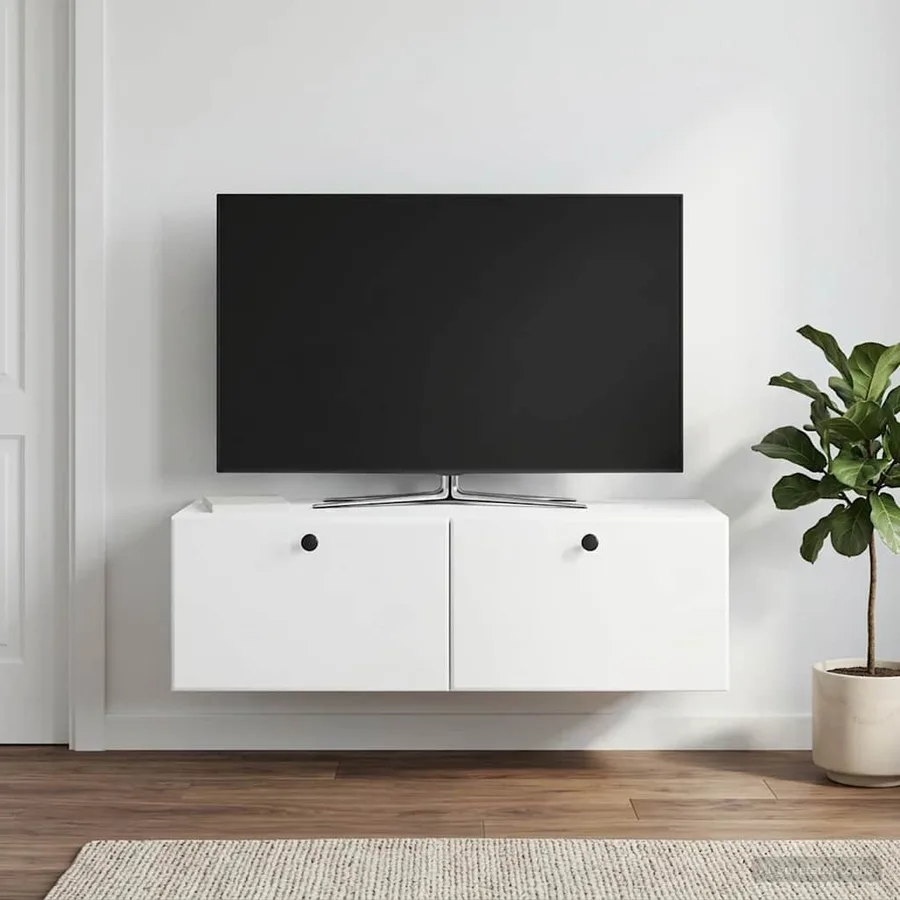 Meuble TV mural 98 x 41 x 30 cm Blanc Bois d'ingénierie - 4