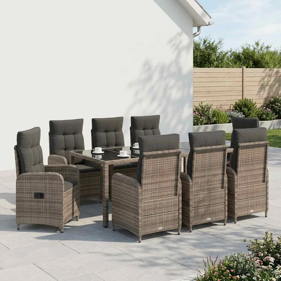 Ensemble de repas extérieur 9 pcs Gris clair et gris foncé - 3