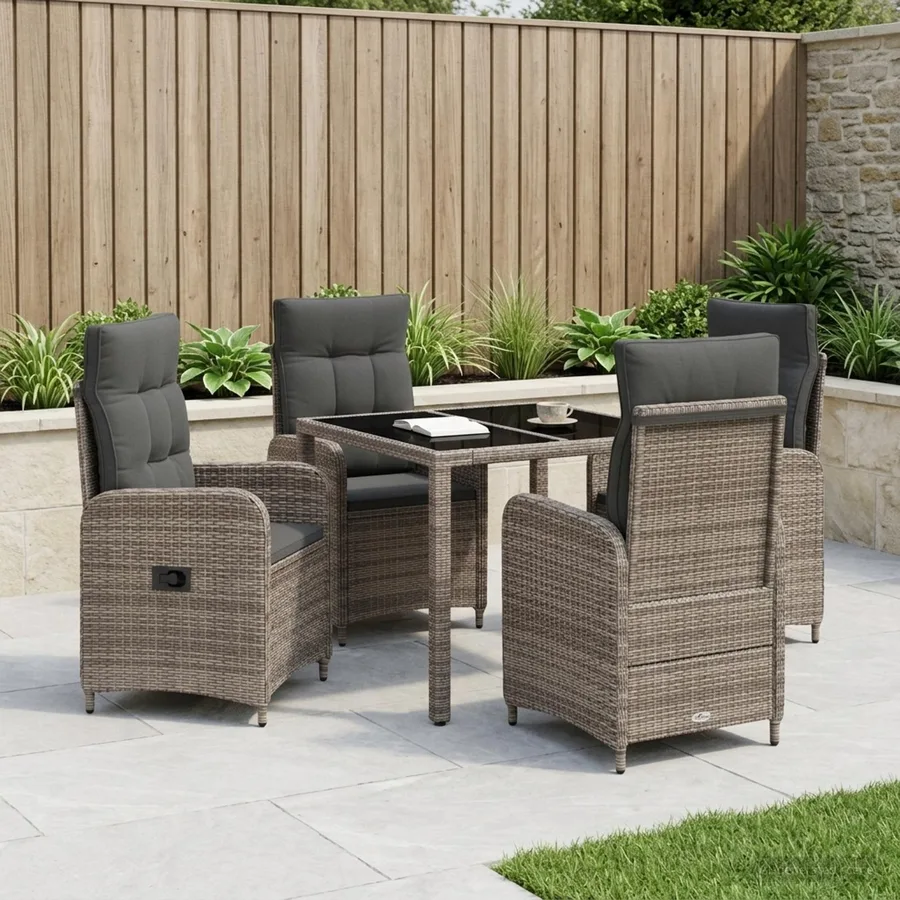 Ensemble de repas extérieur 5 pcs Gris clair et gris foncé - 3
