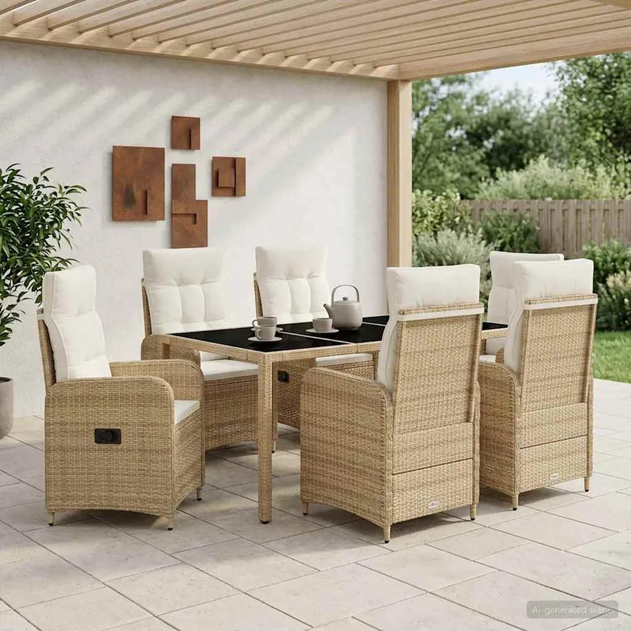 Ensemble de repas extérieur 7 pcs Beige et blanc crème
