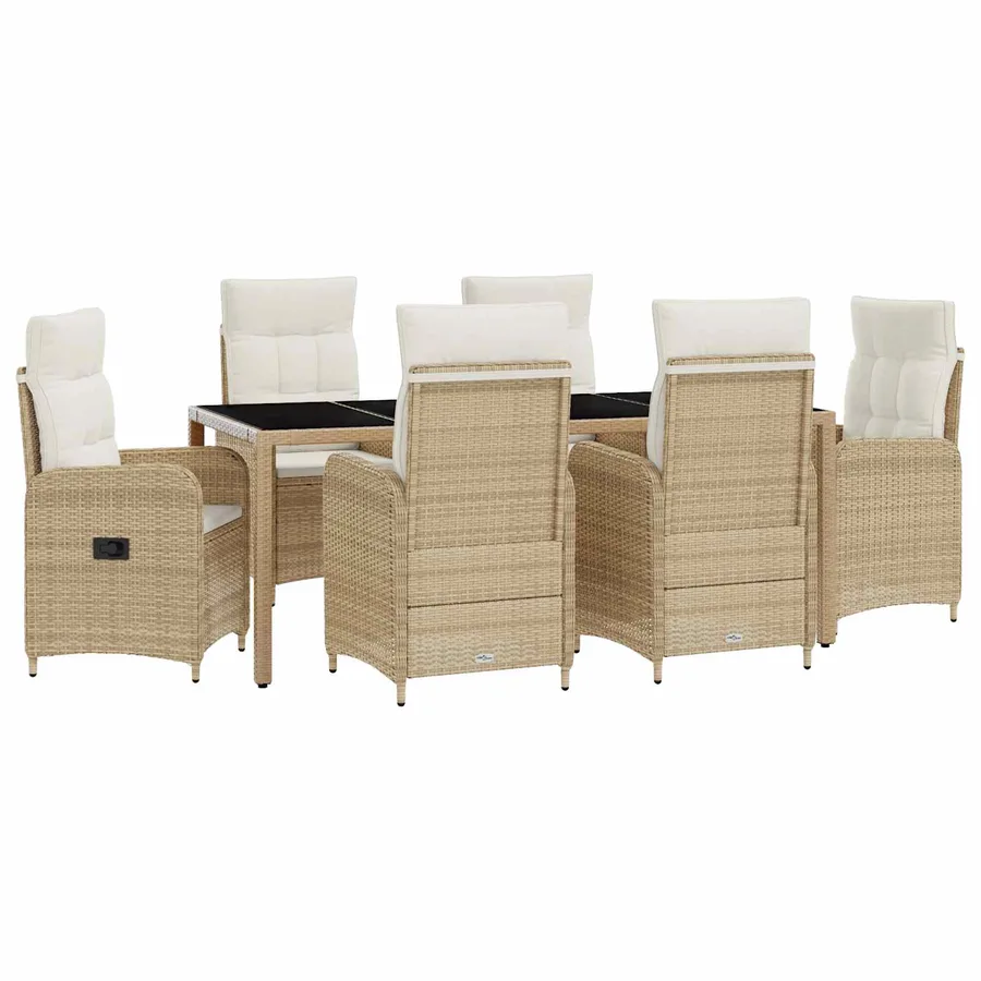Ensemble de repas extérieur 7 pcs Beige et blanc crème - 2