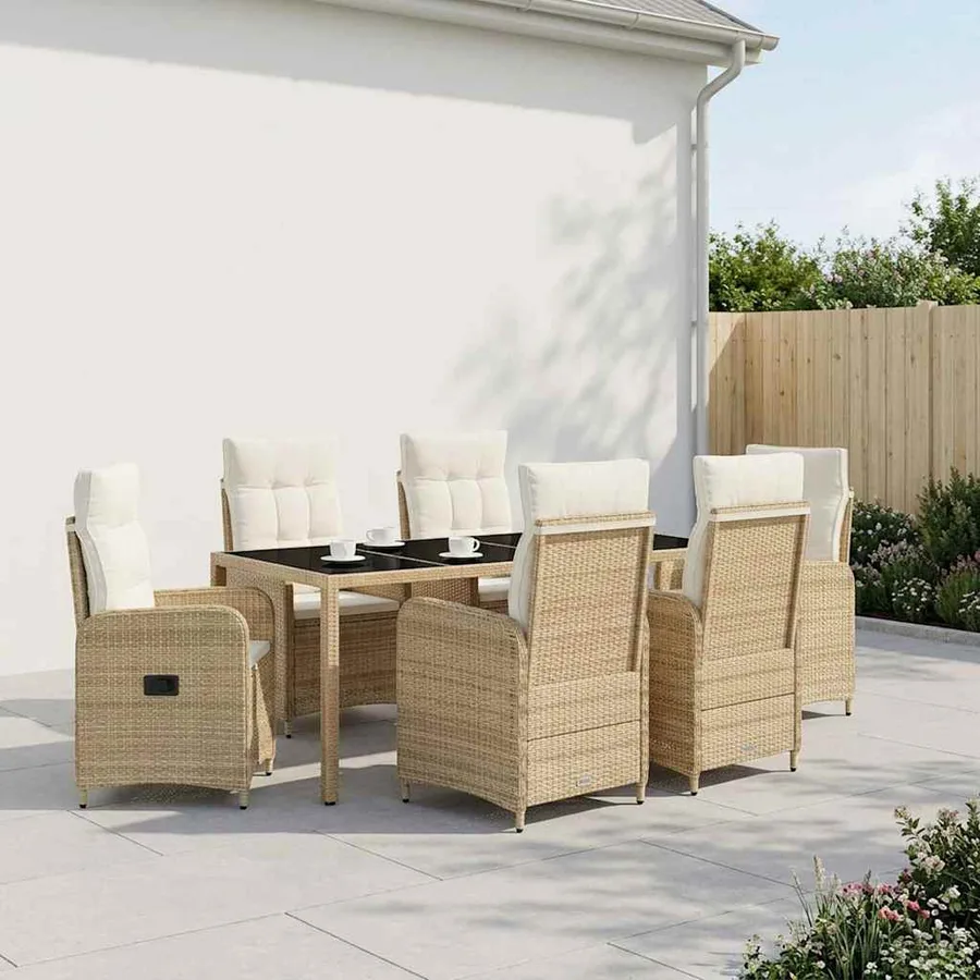 Ensemble de repas extérieur 7 pcs Beige et blanc crème - 3