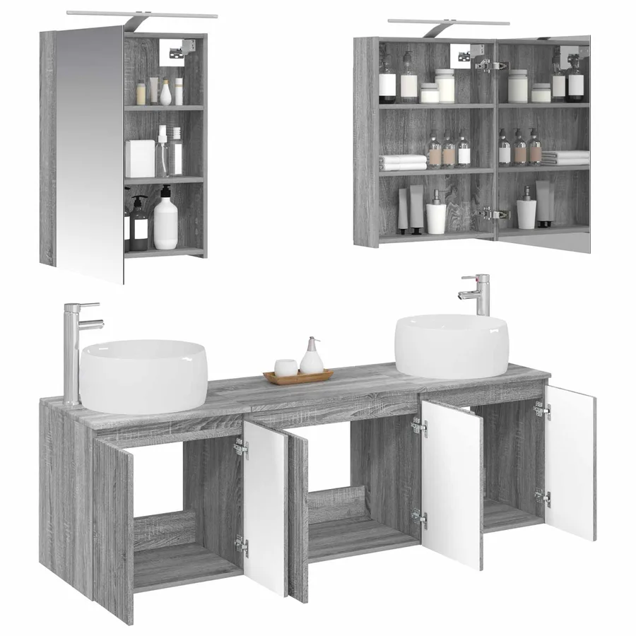 Ensemble d'armoire de salle de bain 5 pcs Sonoma gris - 3