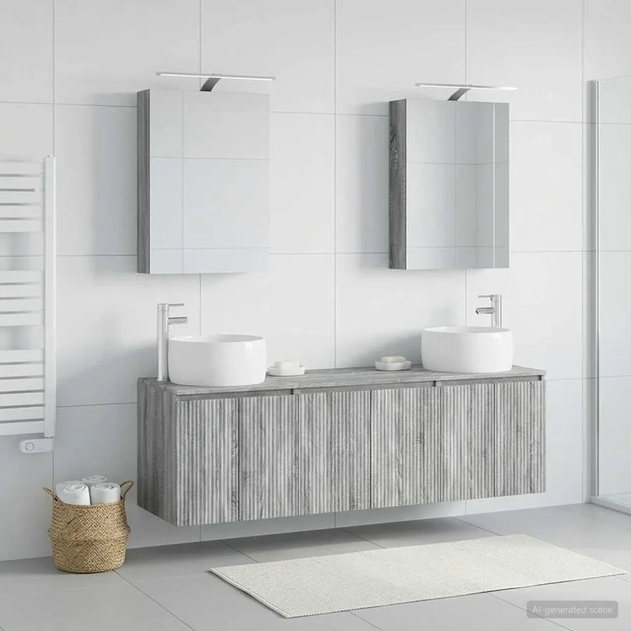 Ensemble d'armoire de salle de bain 5 pcs Sonoma gris - 4