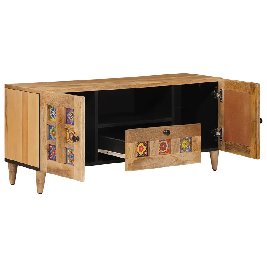 Meuble TV Naturel 105 x 33,5 x 46 cm Bois de mangue massif - 2