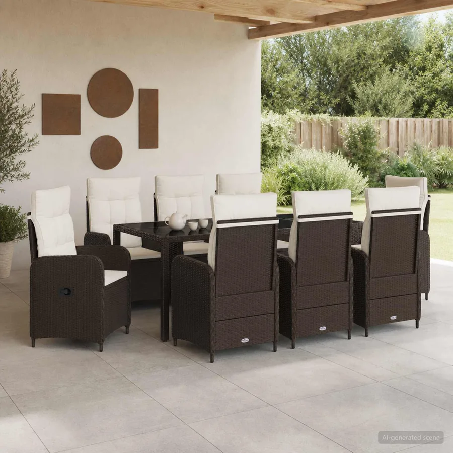 Ensemble de repas extérieur 9 pcs Marron et crème blanche