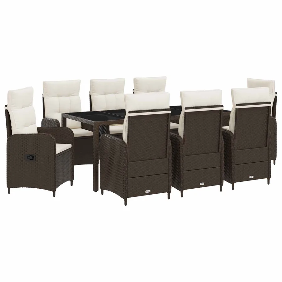 Ensemble de repas extérieur 9 pcs Marron et crème blanche - 2