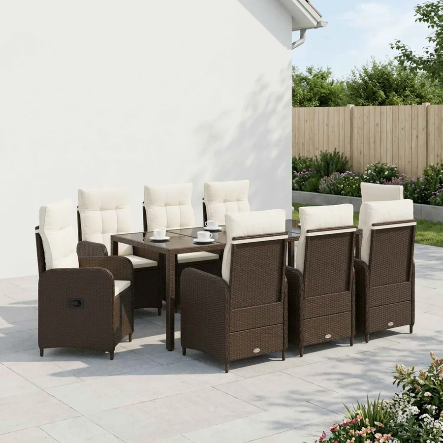 Ensemble de repas extérieur 9 pcs Marron et crème blanche - 3