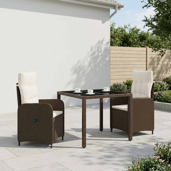 Ensemble de repas extérieur 3 pcs Marron et crème blanche
