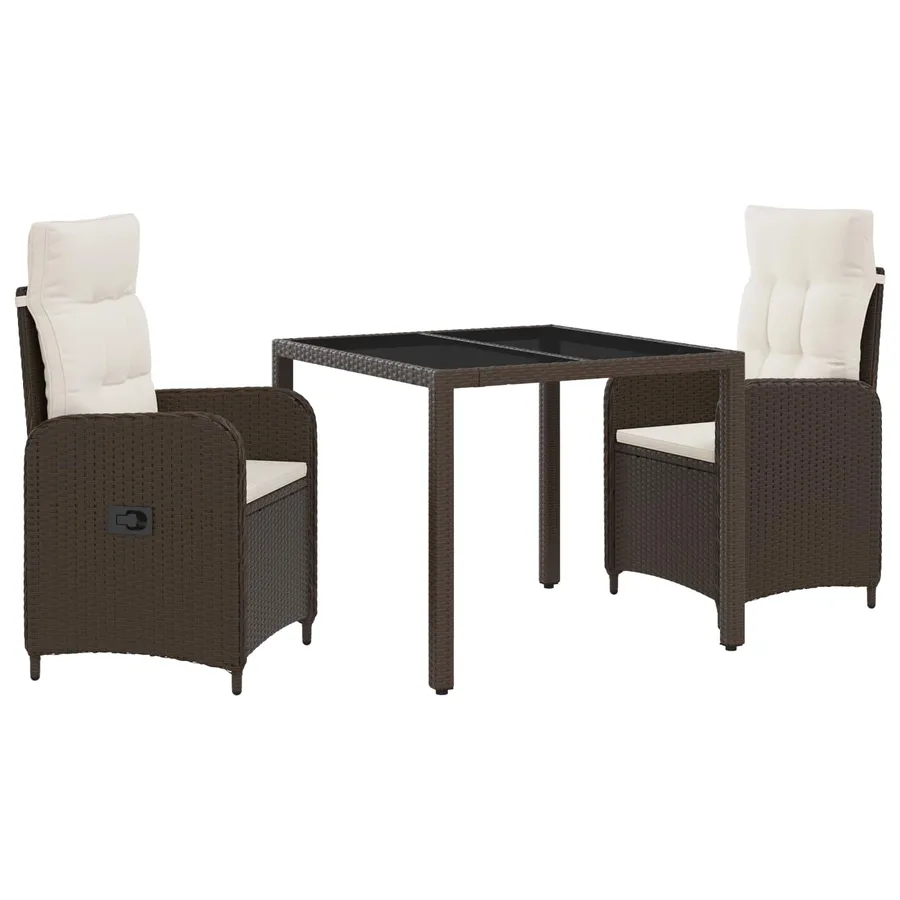 Ensemble de repas extérieur 3 pcs Marron et crème blanche - 2