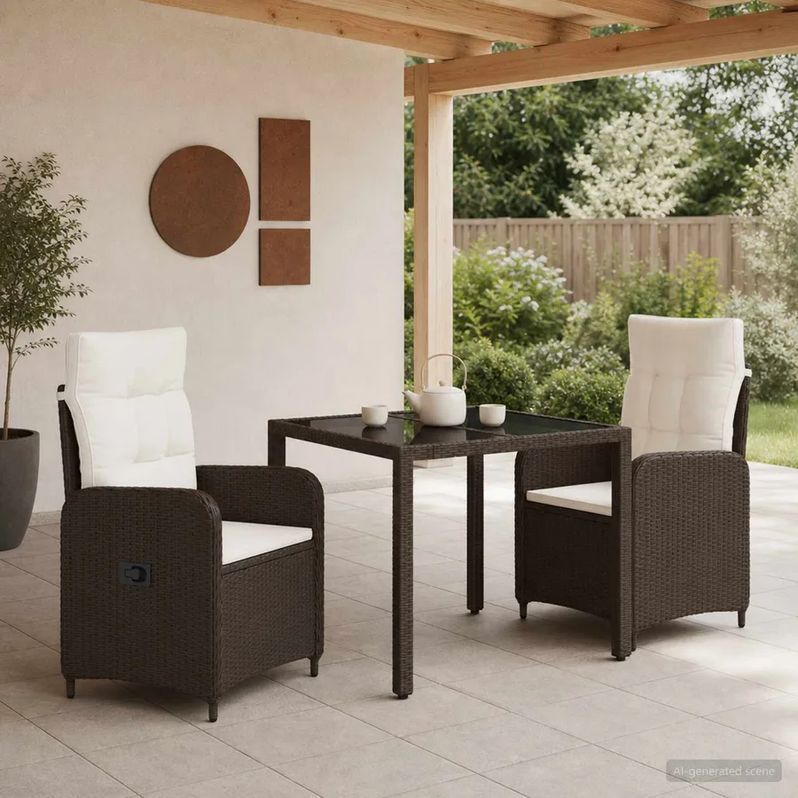 Ensemble de repas extérieur 3 pcs Marron et crème blanche - 3