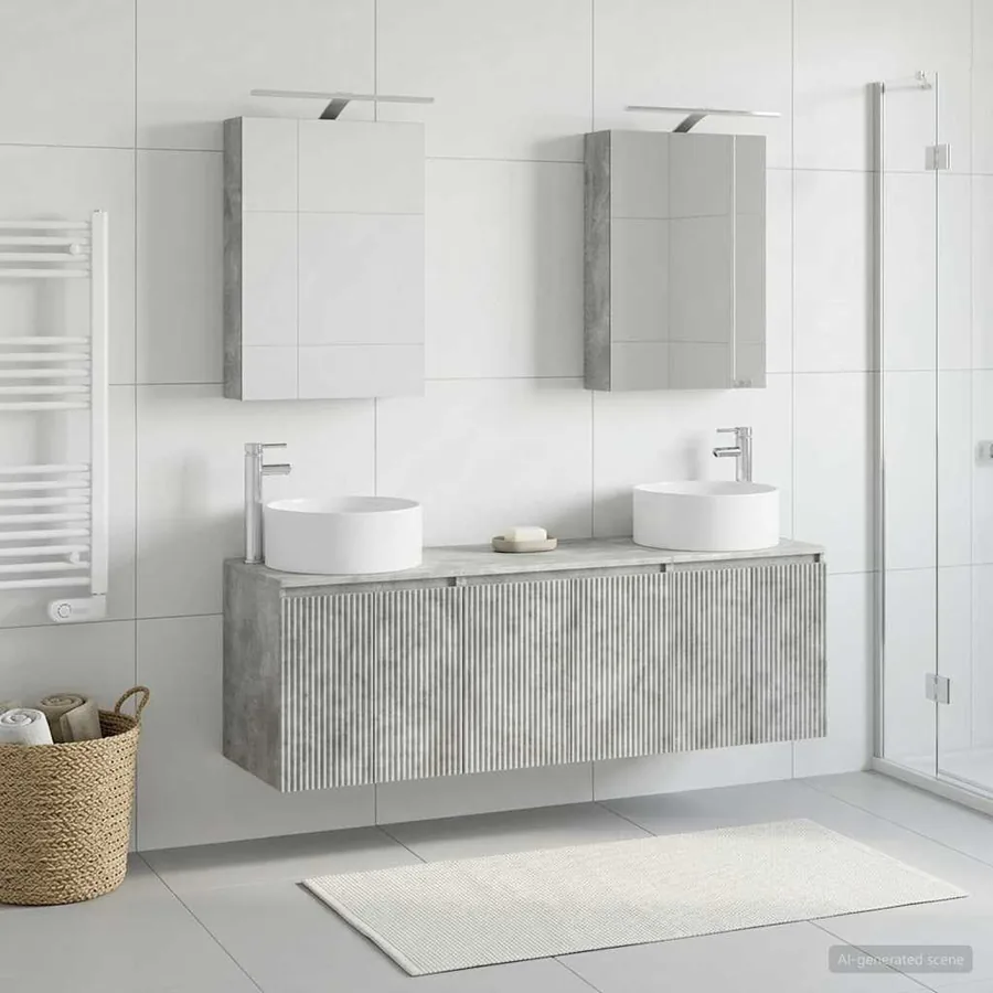 Ensemble d'armoire de salle de bain 5 pcs Gris béton