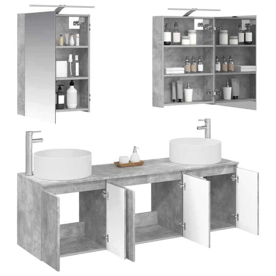Ensemble d'armoire de salle de bain 5 pcs Gris béton - 3