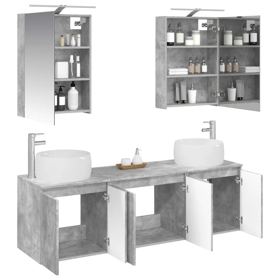 Ensemble d'armoire de salle de bain 5 pcs Gris béton - 3