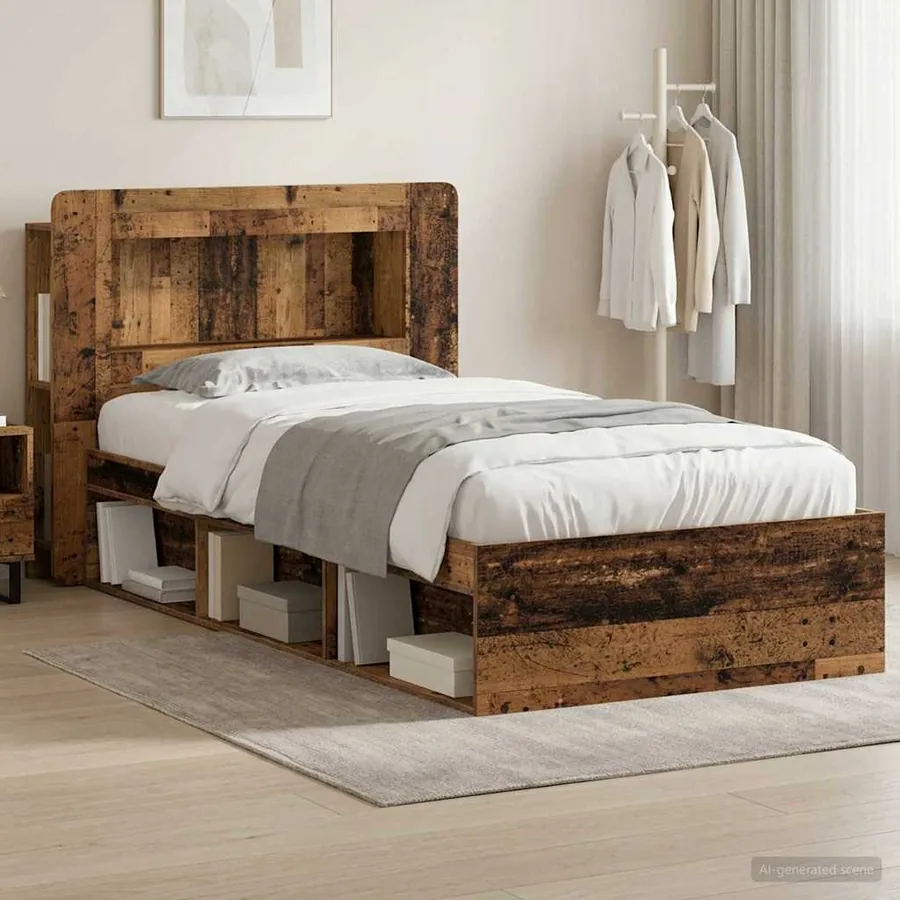 Cadre de lit avec rangement Bois ancien 75 x 190 cm