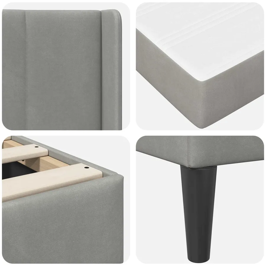 Cadre de lit avec matelas Gris clair 90 x 200 cm Velours - 9