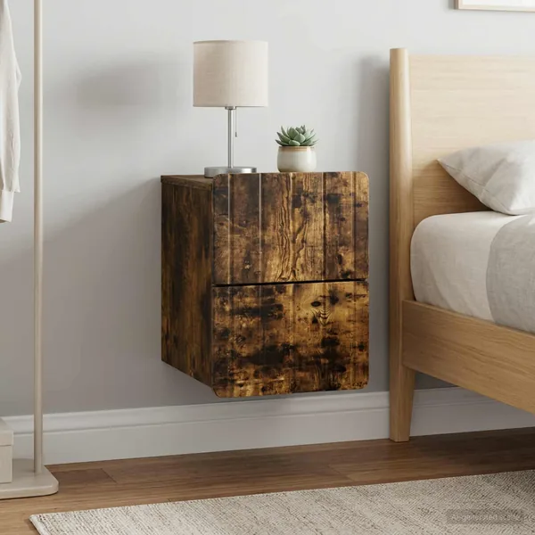 Cabinet de chevet mural 2 pcs Chêne fumé 33 x 34,5 x 43 cm