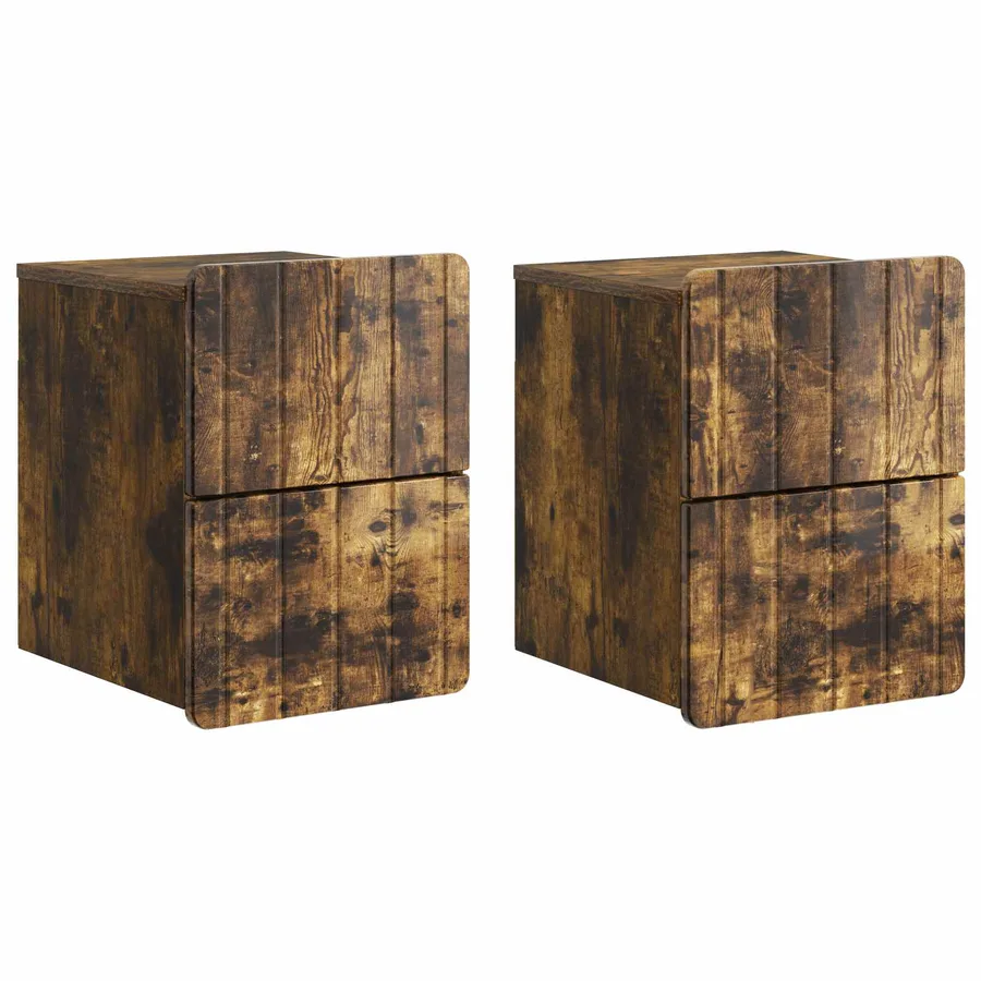 Cabinet de chevet mural 2 pcs Chêne fumé 33 x 34,5 x 43 cm - 2
