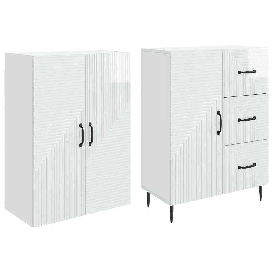 Ensemble de Meubles 2 pcs Blanc brillant 66 x 34,5 x 89,5 cm - 4