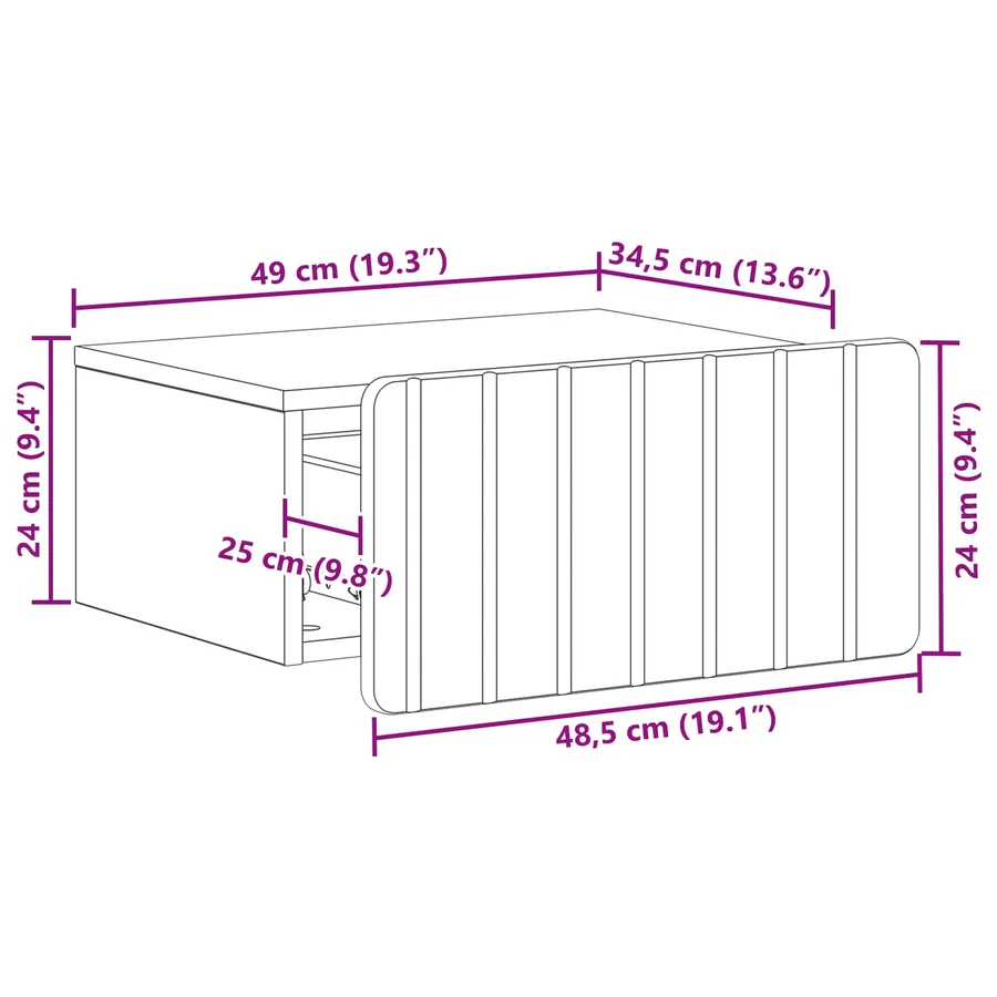 Cabinet de chevet mural Blanc brillant 49 x 34,5 x 24 cm - 8