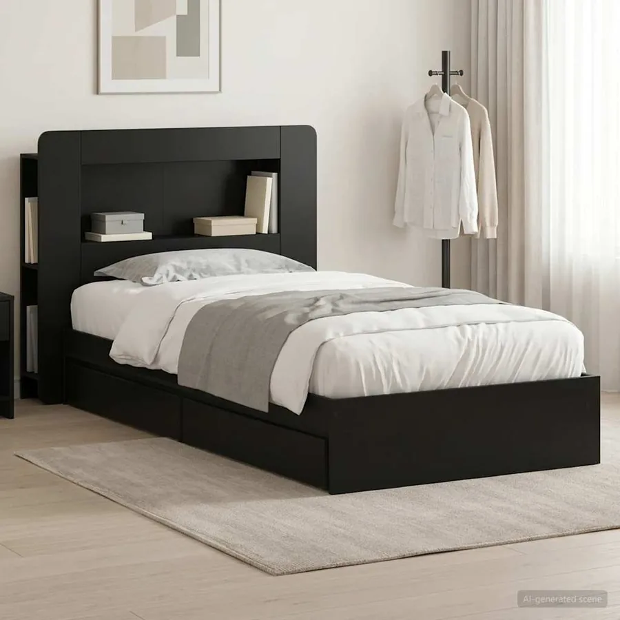 Cadre de lit avec rangement Noir 75 x 190 cm Bois d'ingénierie