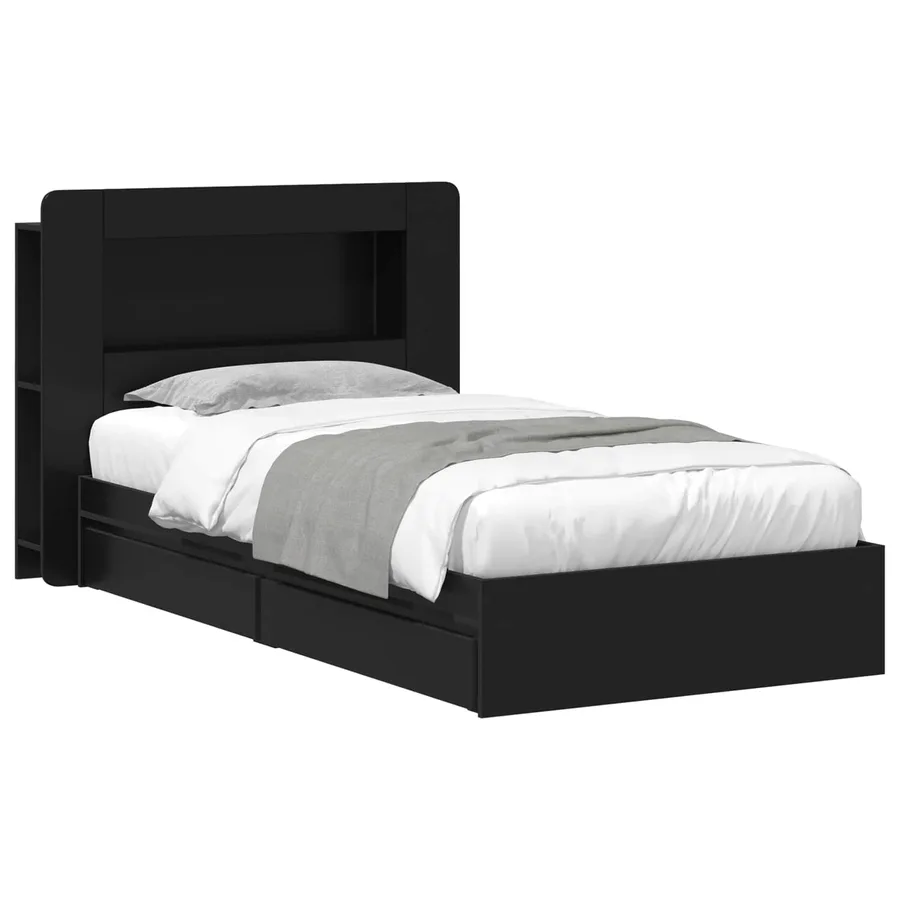Cadre de lit avec rangement Noir 75 x 190 cm Bois d'ingénierie - 2