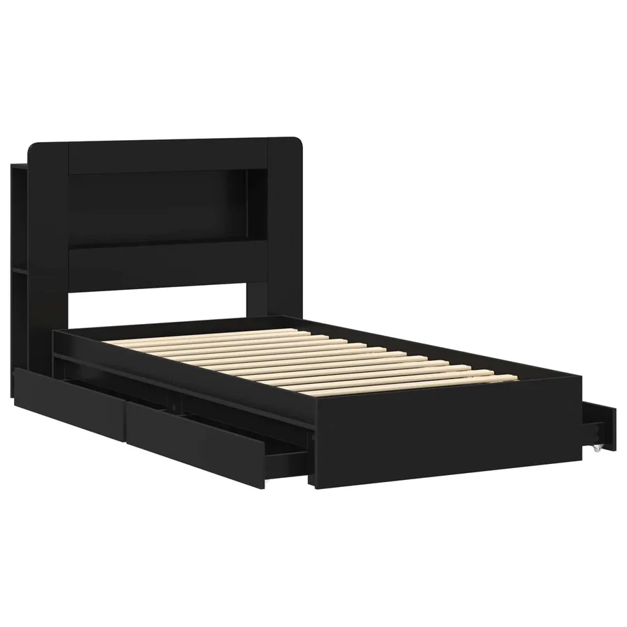 Cadre de lit avec rangement Noir 75 x 190 cm Bois d'ingénierie - 4