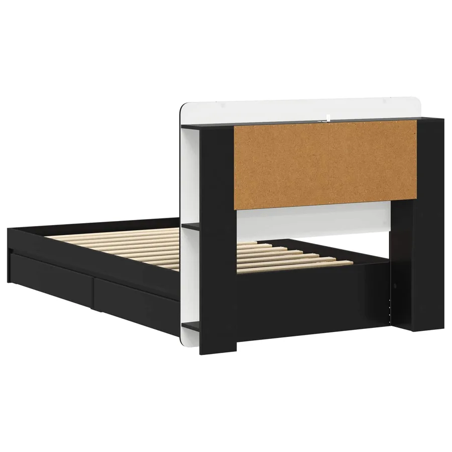 Cadre de lit avec rangement Noir 75 x 190 cm Bois d'ingénierie - 6
