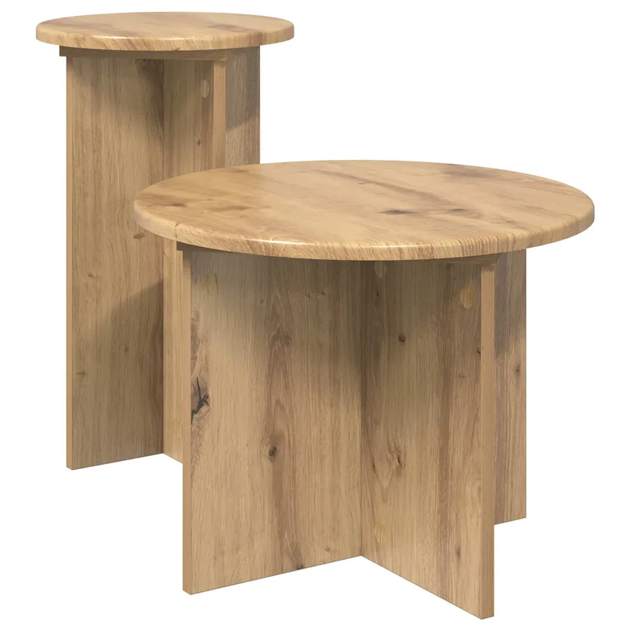 Ensemble de tables d'appoint 2 pc Chêne artisanal Ø 45 x 35 cm - 2