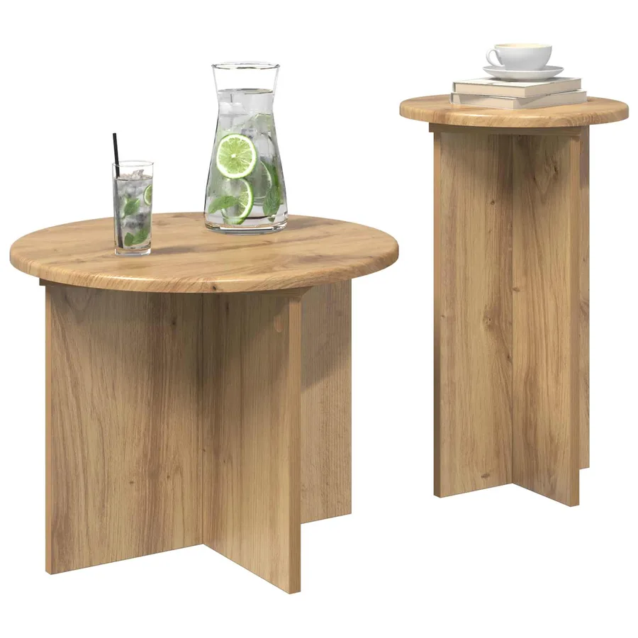 Ensemble de tables d'appoint 2 pc Chêne artisanal Ø 45 x 35 cm - 3