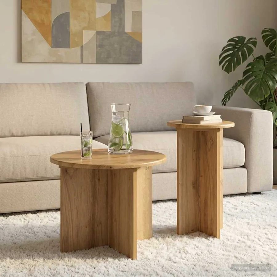 Ensemble de tables d'appoint 2 pc Chêne artisanal Ø 45 x 35 cm - 4