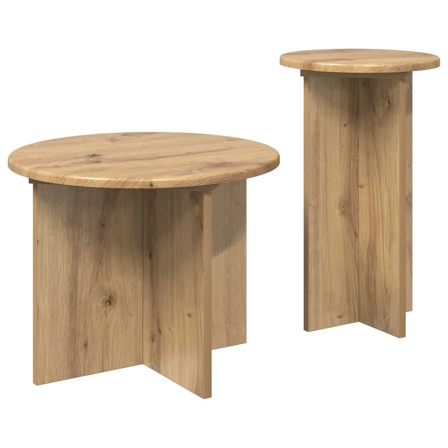 Ensemble de tables d'appoint 2 pc Chêne artisanal Ø 45 x 35 cm - 5