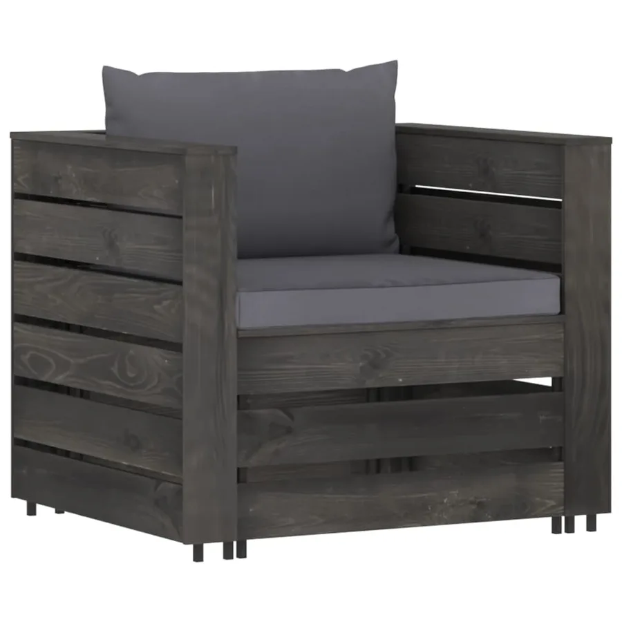 Salon de jardin 2 pcs avec coussins Bois imprégné de gris - 2