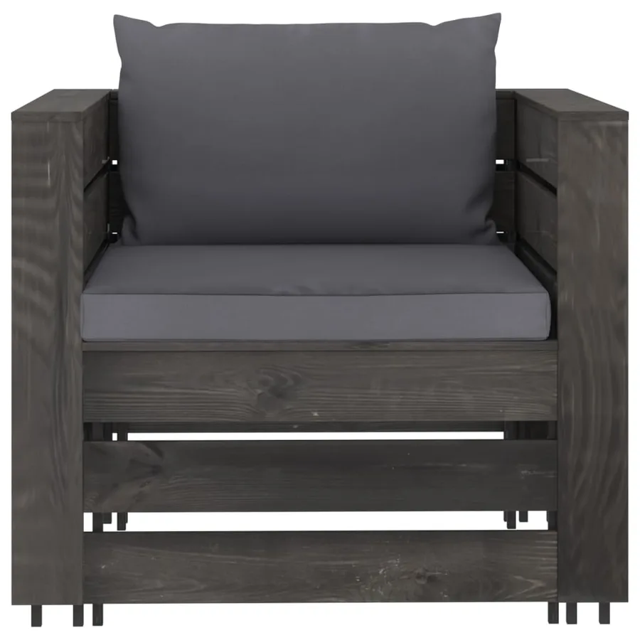 Salon de jardin 2 pcs avec coussins Bois imprégné de gris - 4