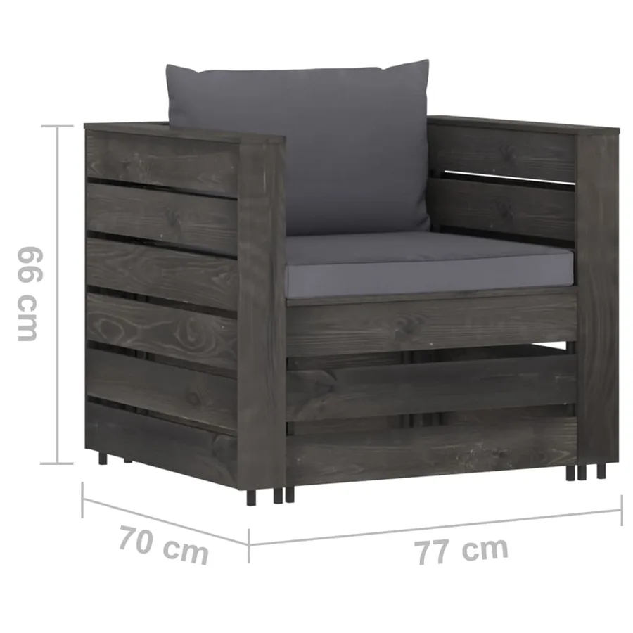Salon de jardin 2 pcs avec coussins Bois imprégné de gris - 7